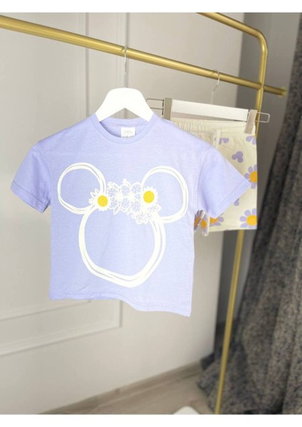 2li Tshirt Şort Kız Takımı Lila Renkli Pamuklu fiyatları