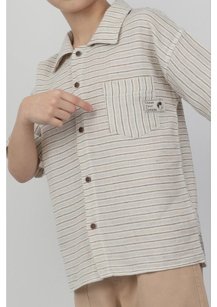 Çizgili Pamuklu Keten Gömlek Gabardin Kumaş Pantolon Erkek Çocuk Günlük Spor Takım Bayramlık modelleri