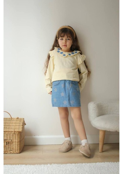 Yıldızlı Kot Etekli Kız Takımı Pamuklu fiyatları