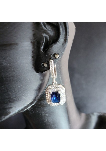 925 Ayar Gümüş Laciver Baget Taşlı Klipsli Sallantılı Küpe