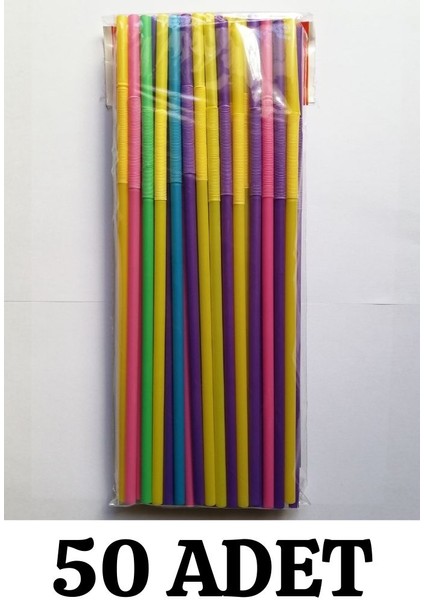 Artistik Pipet Karışık Renkli Körüklü Pipet 50'li Paket