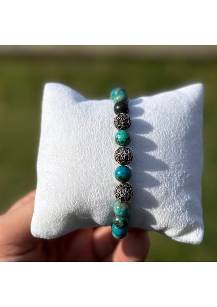 Krizokol, Gümüş Bileklik - Azulla Mix Green Bileklik - 8mm Esnek Bileklik modelleri