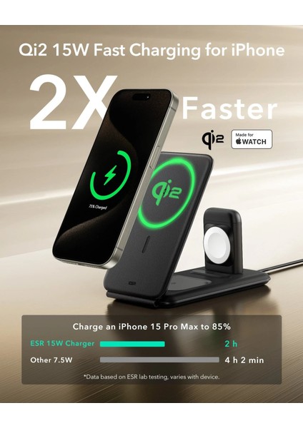 3 In 1 15W iPhone + Airpods + Apple Watch Magsafe Deri Seyahat Şarj Standı Halolock Qi2 Siyah ( Apple Mfm Lisans ) + ( 20W Şarj Adaptör ile Gelir )