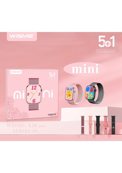 WİSME-X28 Mini Kadın Akıllı Saat 5 Kordonlu, Kablosuz Şarjlı, Şık Tasarım