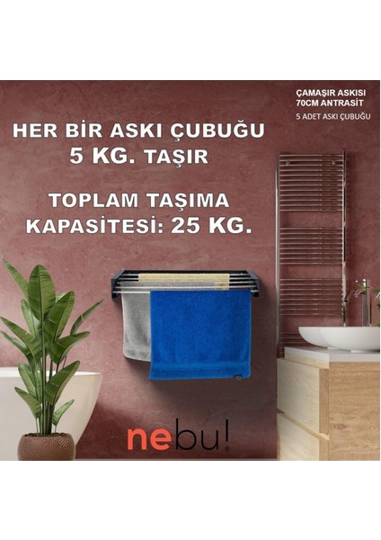 70 cm Medium Antrasit Iç ve Dış Mekan Duvara Monte Dekoratif Çamaşır Kurutma Askısı modelleri
