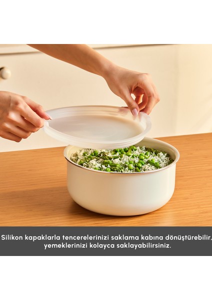 Swiss Crystal Almond Cream Easy Clip 9 Parça Indüksiyon Tabanlı Tencere / Tava Seti
