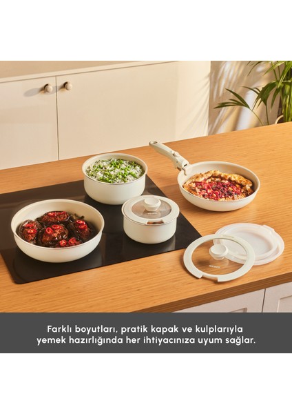 Swiss Crystal Almond Cream Easy Clip 9 Parça Indüksiyon Tabanlı Tencere / Tava Seti