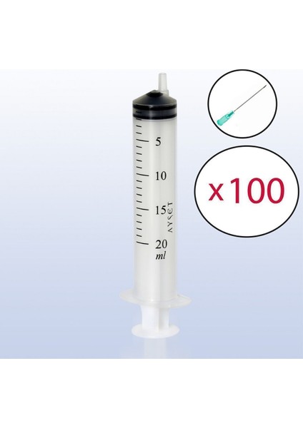20 ml (100 Adet - Kutu) Enjektör Yeşil Iğneli, Steril 20 cc Eksantrik Uçlu Şırınga 38MM 21G