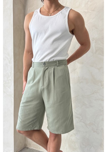 Erkek Pileli Baggy Keten Şort modelleri