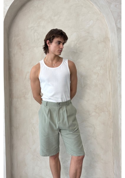 Erkek Pileli Baggy Keten Şort fırsatları