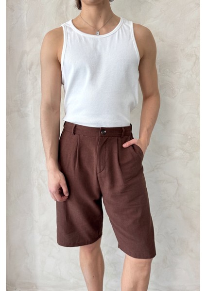 Erkek Pileli Baggy Keten Şort modelleri