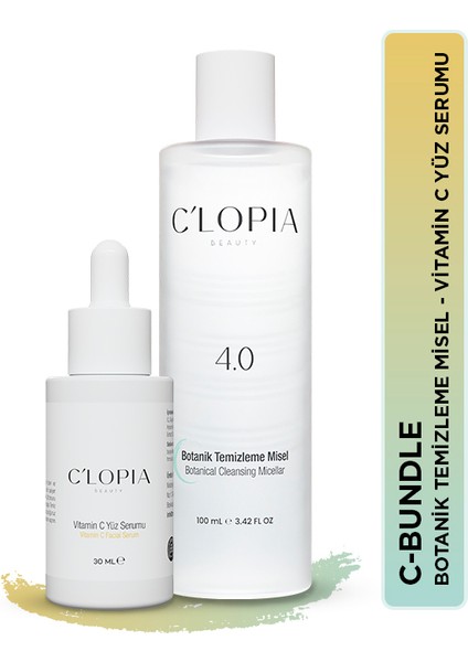 C-Bundle C Vitaminli Leke Serumu Hyaluronik Asit Propolis 30 ml & Botanik Cilt Temizlemeyici Misel 100 ml