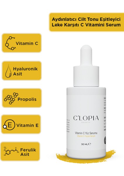 C-Bundle C Vitaminli Leke Serumu Hyaluronik Asit Propolis 30 ml & Botanik Cilt Temizlemeyici Misel 100 ml