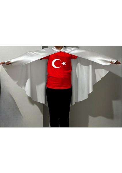 19 Mayıs Atatürklü Pelerin ve Türk Bayraklı T-Shirt Seti 23 Nisan-19 Mayıs Gösteri Kostümü L Beden