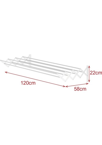 Akordiyon Çamaşır Kurutmalık - Duvara Monte, Katlanabilir Çamaşırlık 120 cm Beyaz - Uçan Raf Hediye