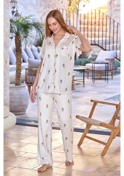 Kadın Gül Desenli Pijama Takım 25670