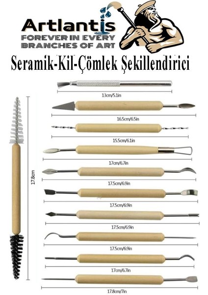 Seramik Çömlek Şekillendirme Seti 35 Parça Ebeşuar Kil Modelaj Modelleme Beyaz Kil 6 Lı Akrilik Boya Palet Fırça Fırça Temizleme Kabı