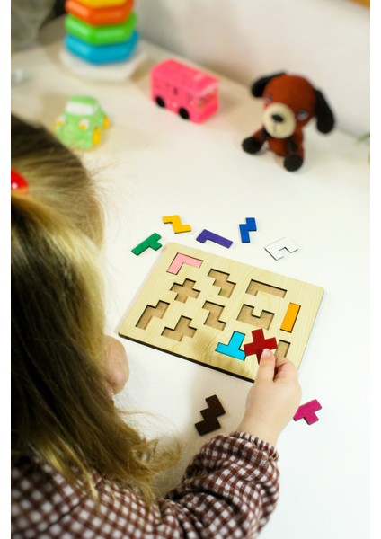 Ahşap 11 Parça Eğitici Şekil Yerleştirme Oyunu - Renkleri ve Şekilleri Tanıma - Yapboz - Montessorri