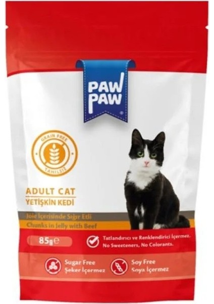 Paw Paw Sığır Etli Yetişkin Kedi 85 gr Pouch x 4 Adet