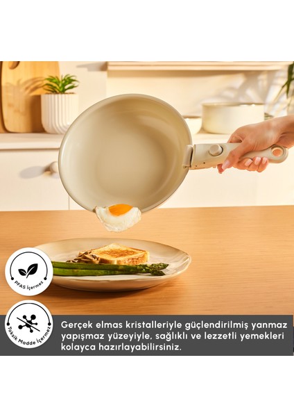 Swiss Crystal Almond Cream Easy Clip 5 Parça Indüksiyon Tabanlı Tencere Seti