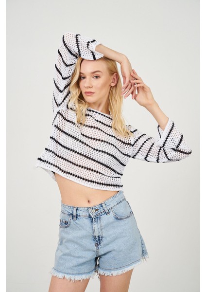 Çizgili Ajur Kazak fiyatları