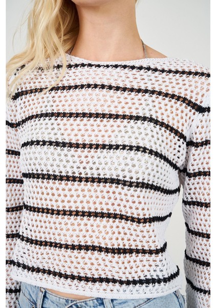 Çizgili Ajur Kazak indirimleri