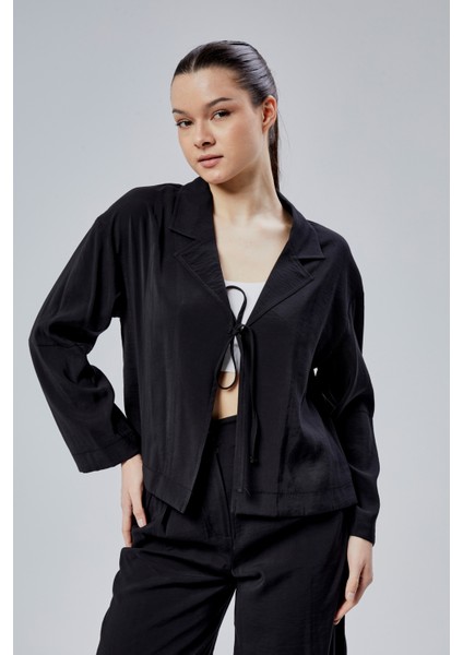 Siyah Salaş Kesim Bağlama Detaylı Gömlek indirimleri