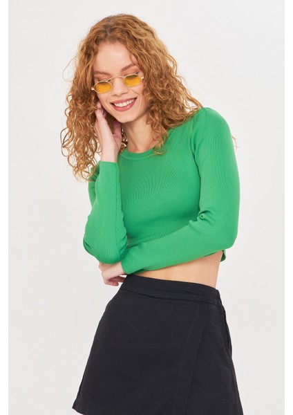 Basic Yaka Crop Kazak indirimleri