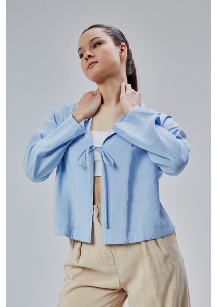 Bebe Mavisi Salaş Kesim Bağlama Detaylı Gömlek fiyatları
