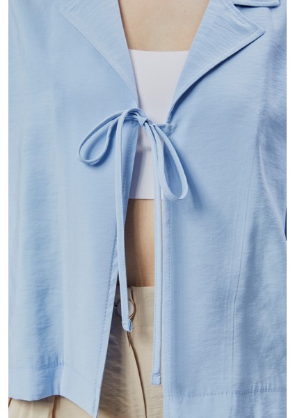 Bebe Mavisi Salaş Kesim Bağlama Detaylı Gömlek modelleri