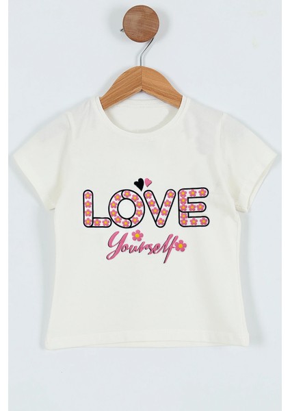 Kız Çocuk Tshirt Love Baskılı Bisiklet Yaka D28