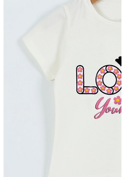 Kız Çocuk Tshirt Love Baskılı Bisiklet Yaka D28 modelleri