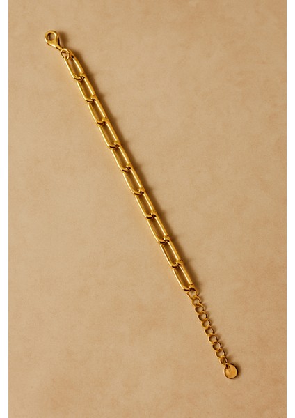 Kadın Geçmeli Tırtıklı Halka Ataç Gold Renk Çelik Bileklik 1 Adet indirimleri