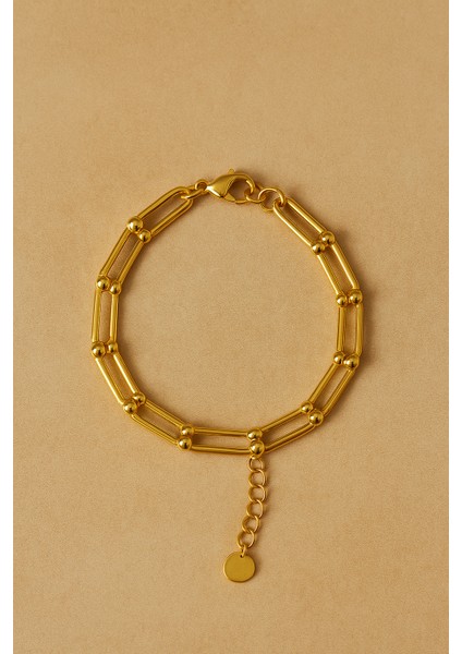 Kadın Geçmeli Tırtıklı Halka Ataç Gold Renk Çelik Bileklik 1 Adet