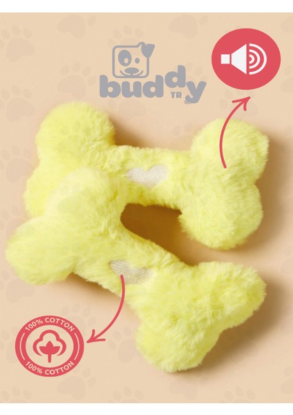 Sarı Peluş Kemik - Çiğnemeye Karşı Ekstra Dirençli