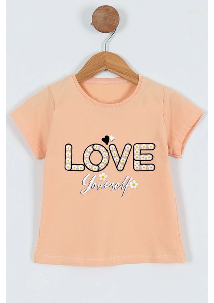 Kız Çocuk Tshirt Love Baskılı Bisiklet Yaka D28