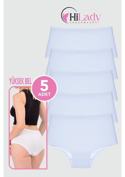 Kadın Külot 5'li Paket Yüksek Bel Külot, Likralı Pamuklu Kumaş