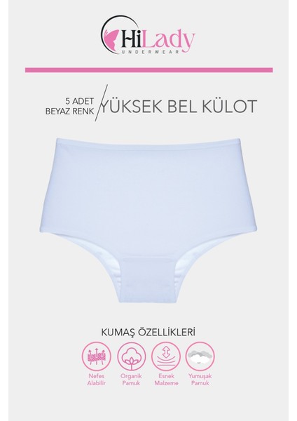Kadın Külot 5'li Paket Yüksek Bel Külot, Likralı Pamuklu Kumaş fiyatları
