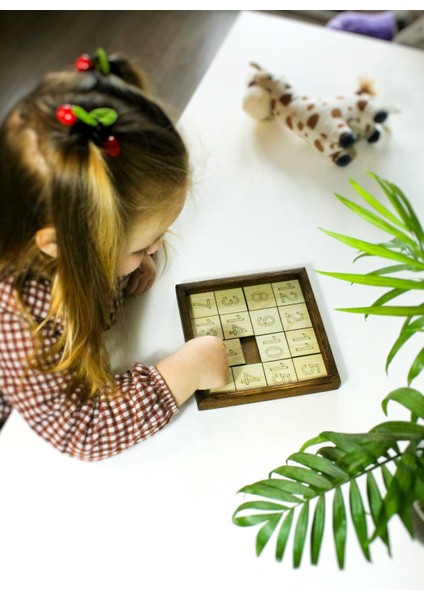 Montessori Eğitici Doğal Ahşap Sayı Oyunu – Puzzle Oyunu – 15 Sayıdan Oluşan Bulmaca - Yapboz