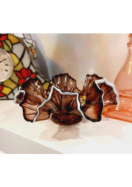 Vintage Lokumluk Şekerlik Sunum Tabak Marul Cam Tealight Mumluk 1 Adet