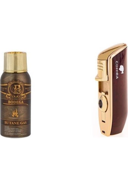 Bordo Üç Torch Çakmak ve Bodega Premium Gazli Bütan Gaz 100ML Seti