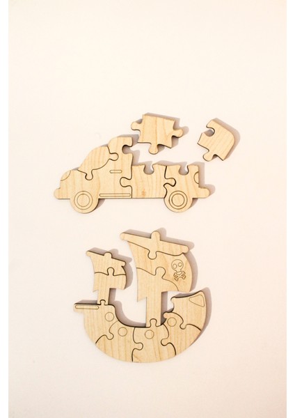 Ahşap Taşıtlar Puzzle Seti | 6'lı Eğitici Yapboz | 44 Parça | Montessori Oyuncak - Eğitici Oyuncak