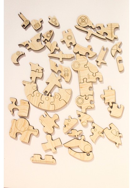 Ahşap Taşıtlar Puzzle Seti | 6'lı Eğitici Yapboz | 44 Parça | Montessori Oyuncak - Eğitici Oyuncak