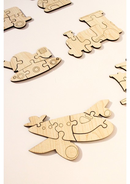 Ahşap Taşıtlar Puzzle Seti | 6'lı Eğitici Yapboz | 44 Parça | Montessori Oyuncak - Eğitici Oyuncak