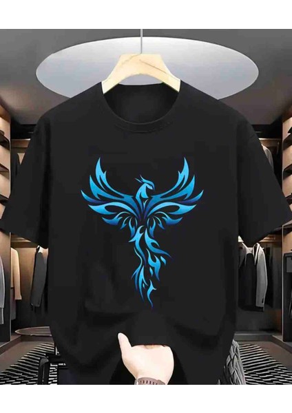 Mavi Anka Kuşu Özel Tasarım Baskılı Oversize Tshirt