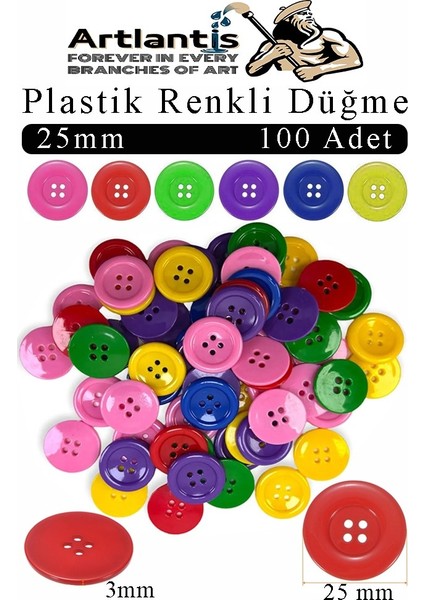 Renkli Düğme Plastik 2.5 cm 100 Lü 1 Paket 25MM Plastik Renkli Düğme Dikiş Parlak Yuvarlak 4 Delikli Düğme Etkinlik Okul