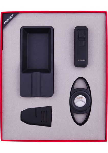 Çakmak Kesici Sehpa Küllük Dörtlü Siyah Puro Seti