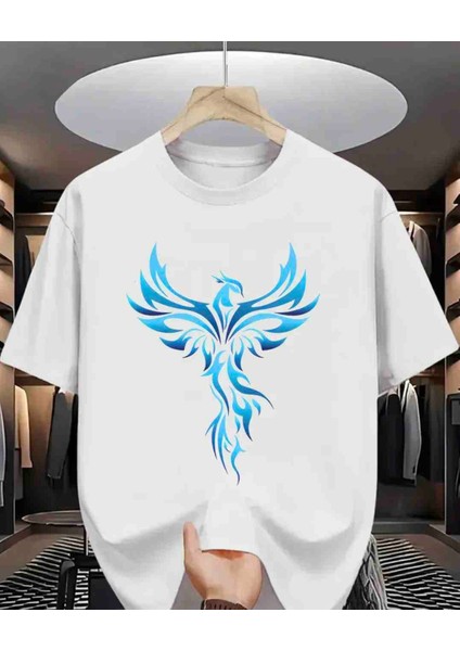 Mavi Anka Kuşu Özel Tasarım Baskılı Oversize Tshirt