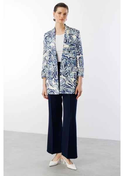 Desenli Süs Düğmeli Ceket Indıgo 04166