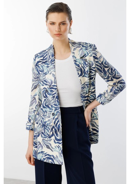 Desenli Süs Düğmeli Ceket Indıgo 04166 fiyatları